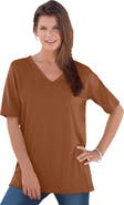 Roaman's Plus Size Cotton Ultimate V Neck Tee