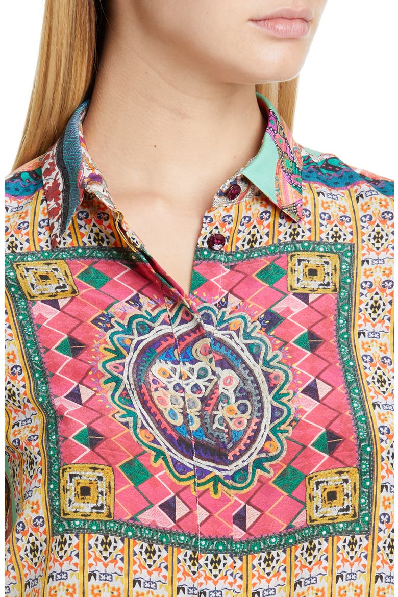 Floral Silk Shirt, Alternate, color, CORAL