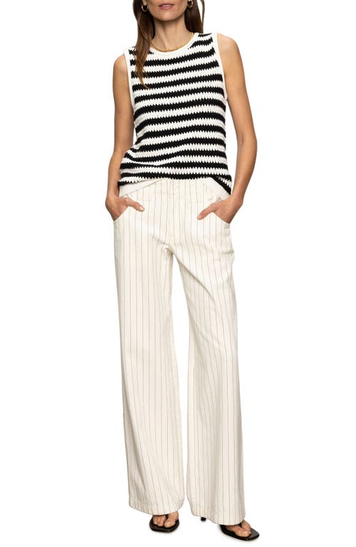 Sanctuary Striped Crochet Shell Sweater In Chalk Black Stripe In Chalk Black