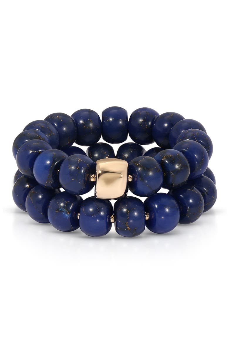 Lapis Lazuli Power Bead Bracelet Stack, Main, color, LAPIS