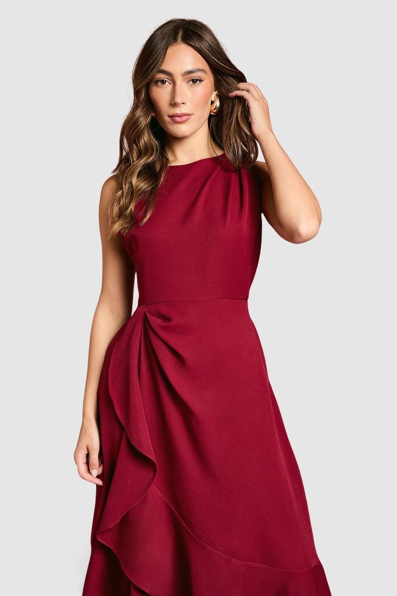 Waterfall Crepe Midi Dress, Alternate, color, Burgundy