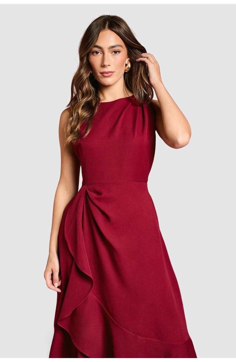 Coast Waterfall Crepe Midi Dress, Alternate, color, Burgundy