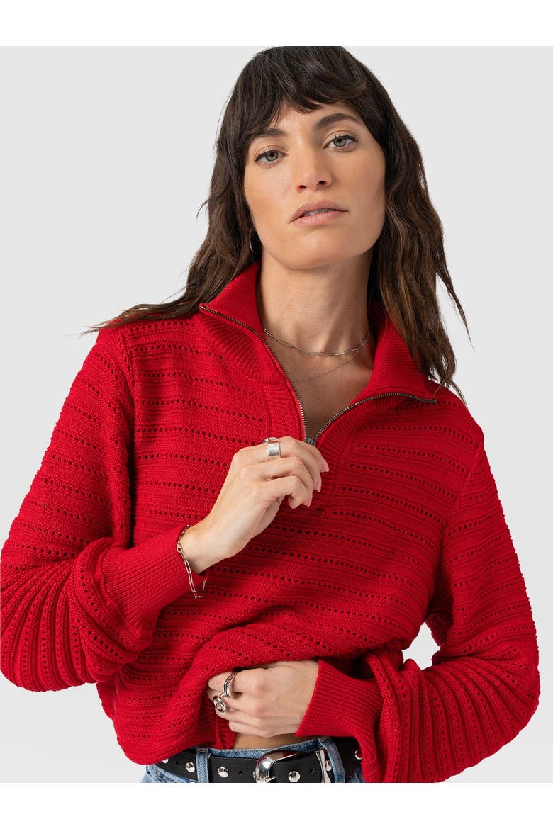 Ester Quarter Zip Knit Top, Main, color, Red