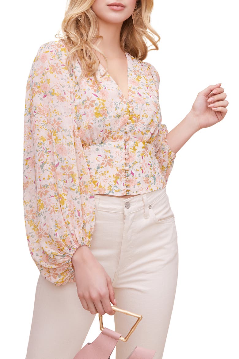 Floral Print Blouson Sleeve Top, Main, color, BLUSH TAUPE FLORAL
