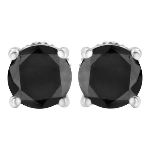 Silver 2.00 Ct Black Diamond Classic Stud Earrings with Screw Backs