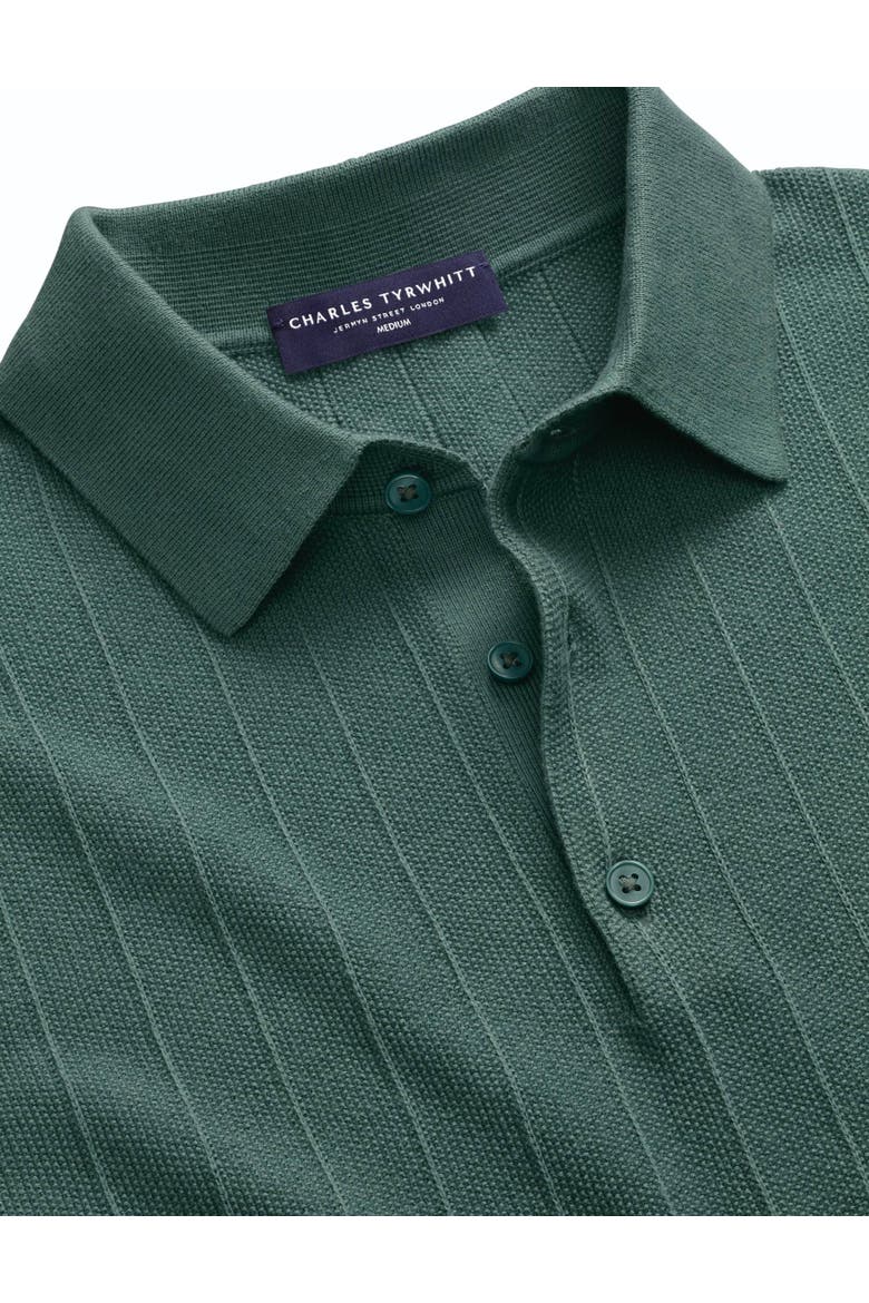 Stripe Texture Short Sleeve Knitted Cotton Polo, Alternate, color, Teal Green