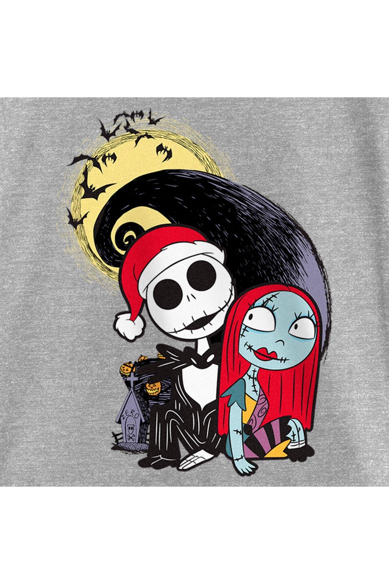 Girl's The Nightmare Before Christmas Jack and Sally Christmas Portrait T-Shirt, Alternate, color, Athletic Heather