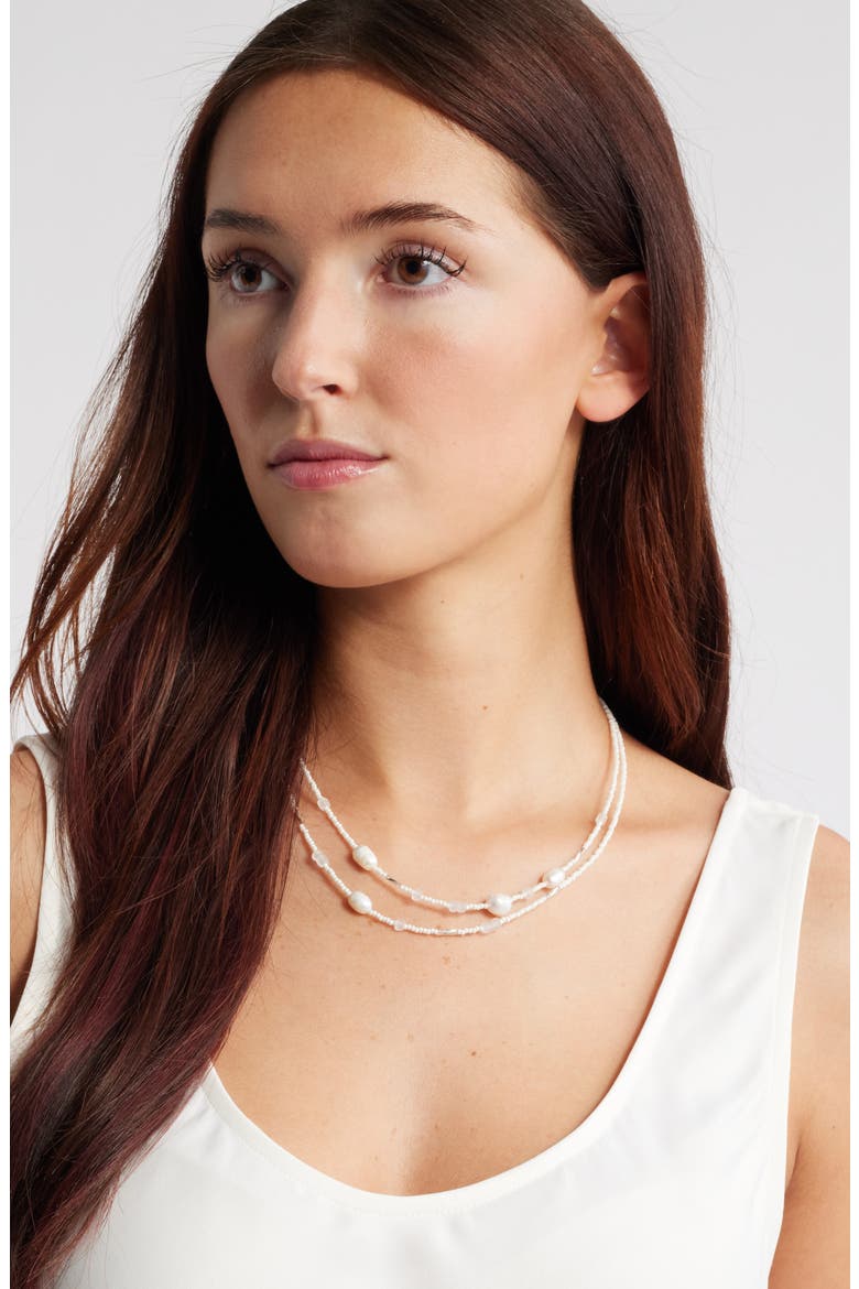 Beaded Freshwater Pearl Layered Necklace, Alternate, color, IVORY