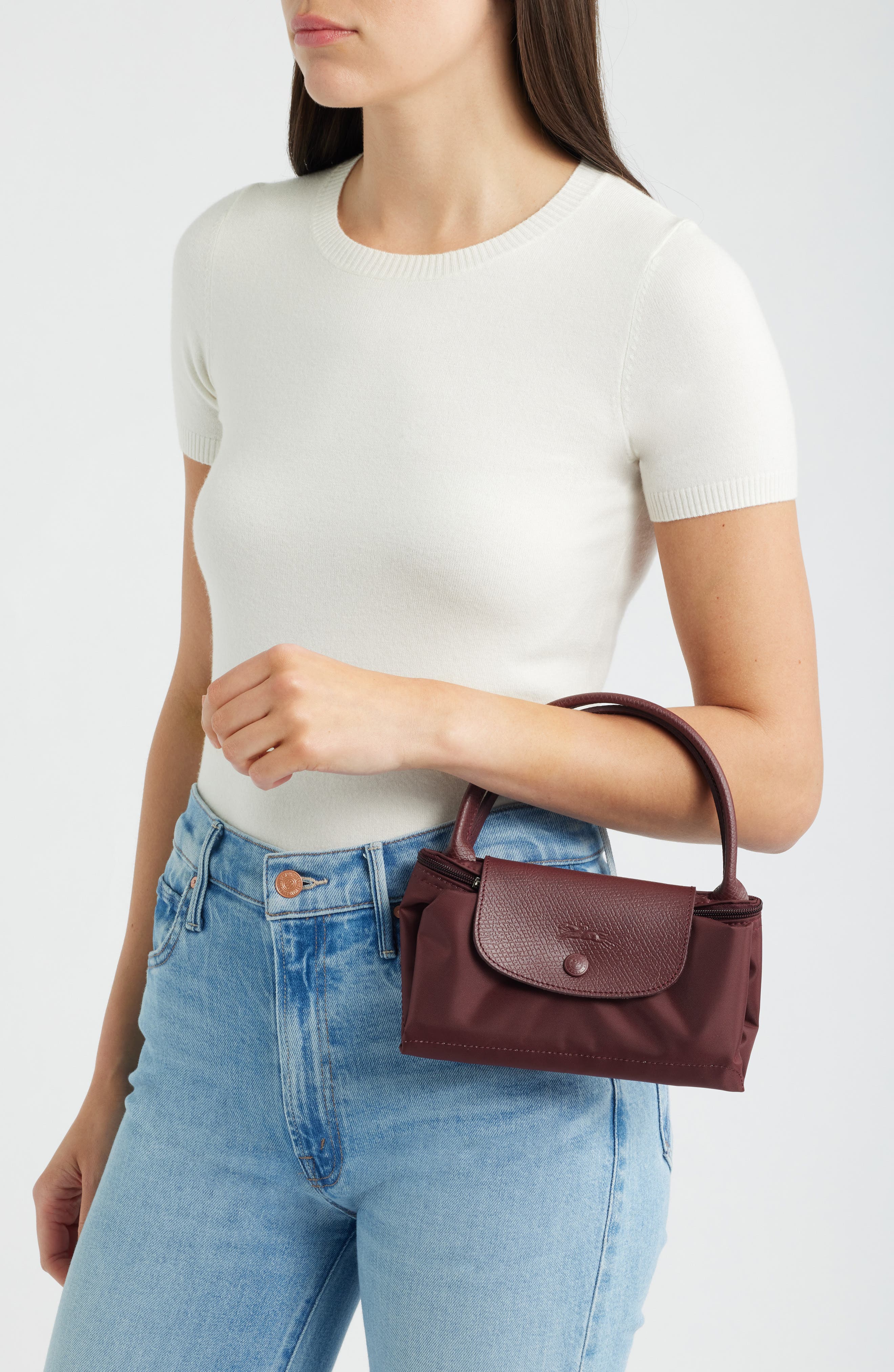 Small Le Pliage One Top Handle Bag, Alternate, color, BURGUNDY