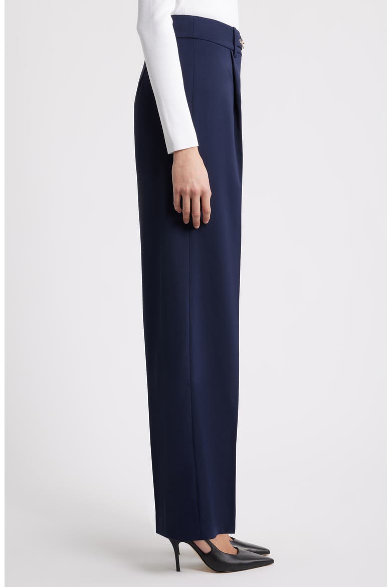 The Oakley Belt Detail High Waist Wide Leg Twill Pants, Alternate, color, NAVY