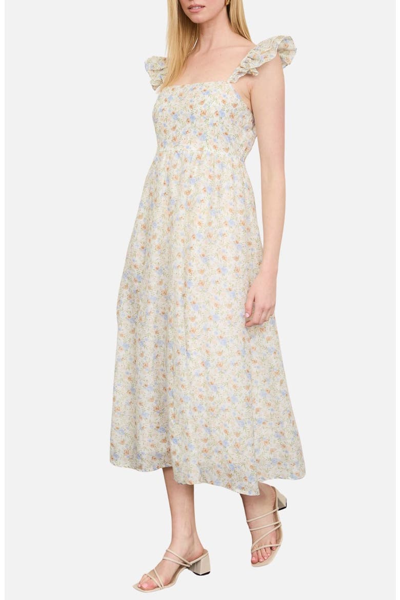 Floral Print Midi Dress, Alternate, color, IVORY MULTI