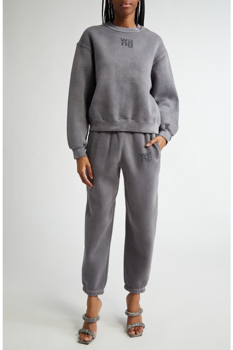 Essential Logo French Terry Sweatpants, Alternate, color, WASHED ASPHALT