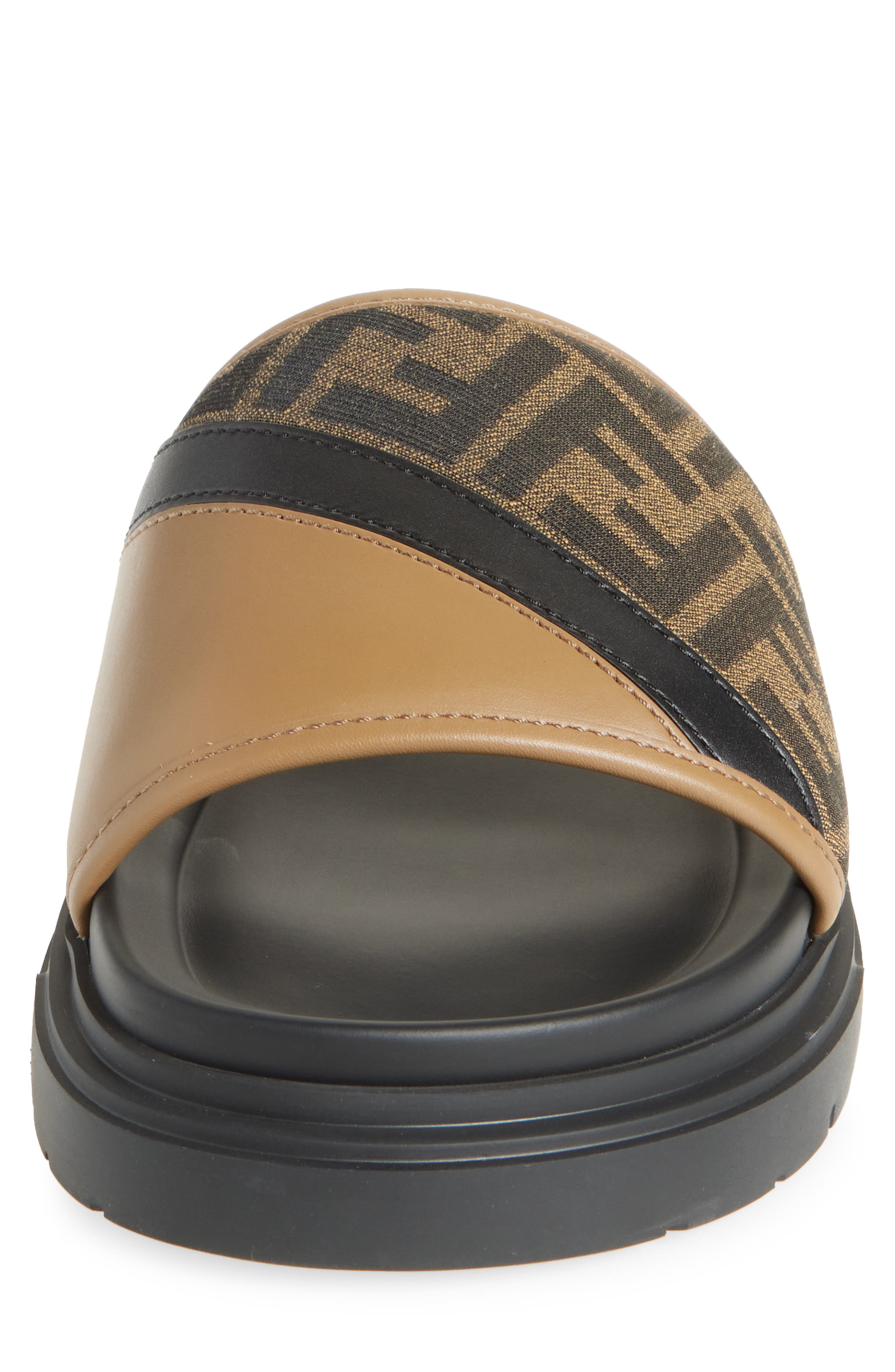 Fendi Diagonal Slide Sandal, Alternate, color, Sand.ner.tabacc.nero