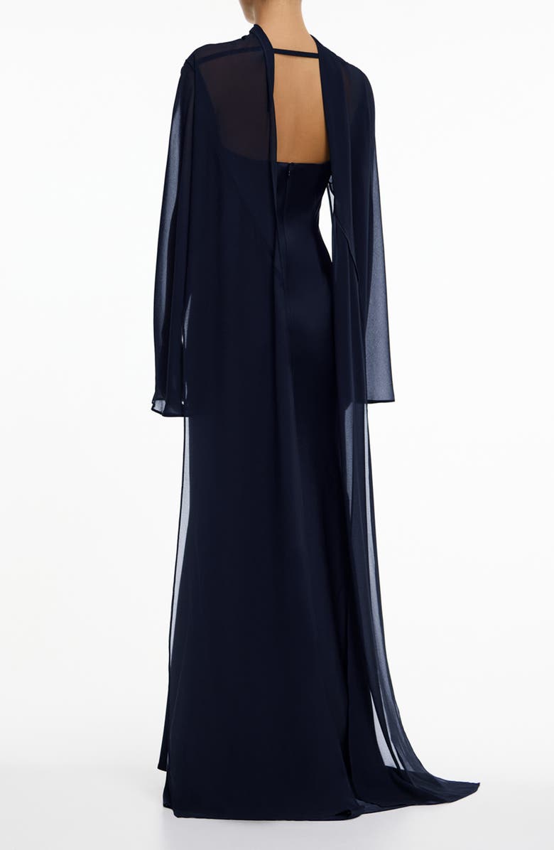 Significant Other Devlyn Chiffon Drape Long Sleeve Gown, Alternate, color, Sapphire