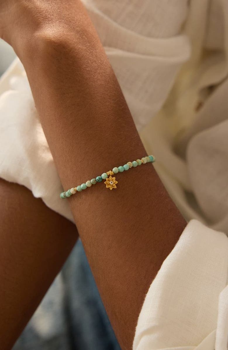 Satya Jewelry Turquoise Lotus December Birthstone Bracelet, Alternate, color, Blue