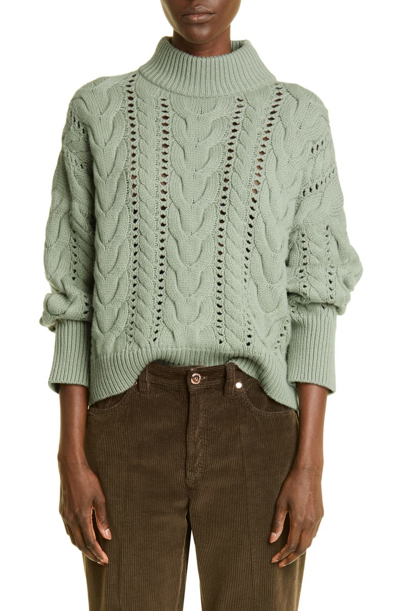 Brunello Cucinelli Mixed Stitch Mock Neck Virgin Wool, Cashmere & Silk Sweater, Main, color, 