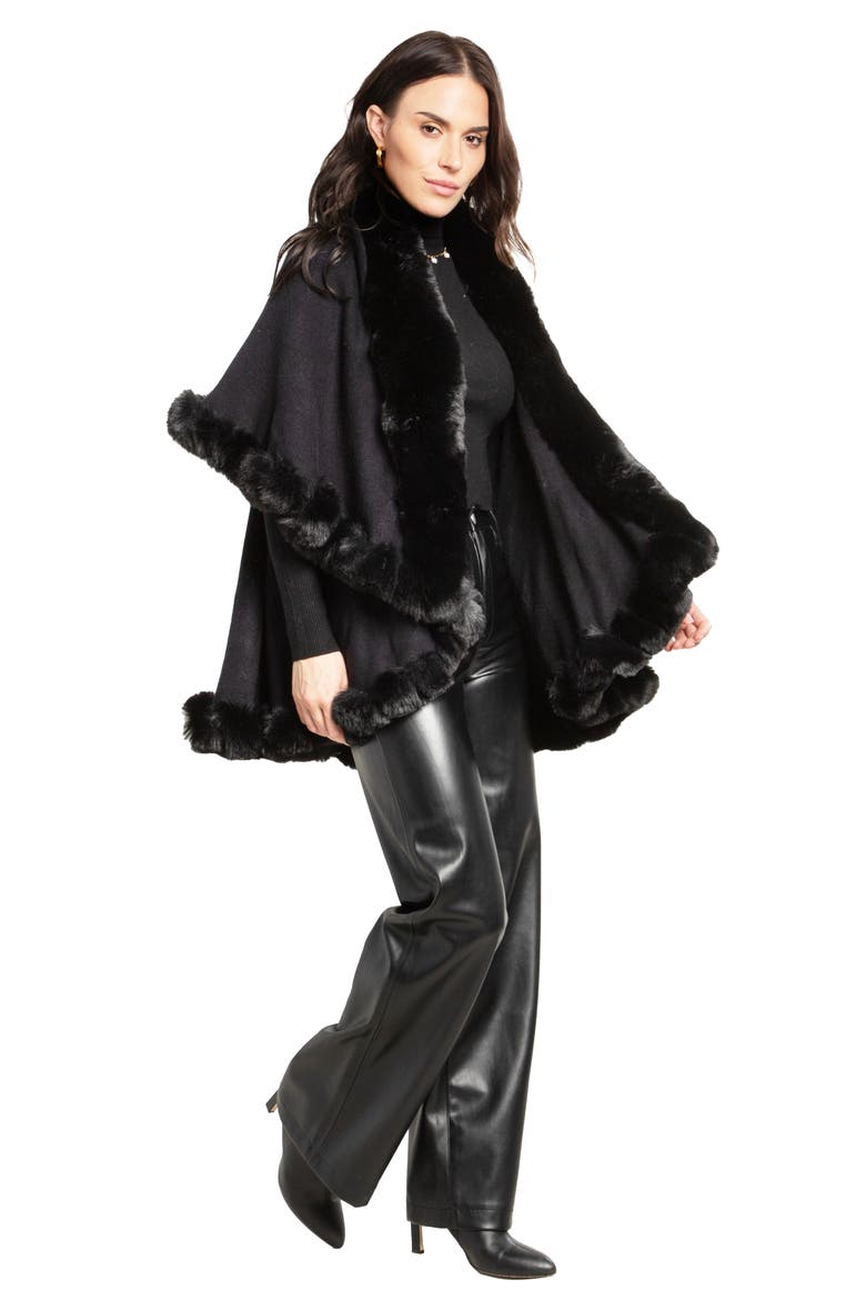 Tiered Faux Fur Cardigan, Alternate, color, BLACK