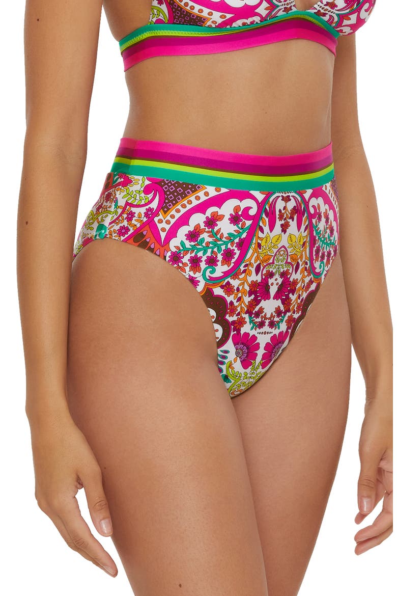High Waist Bikini Bottoms, Alternate, color, PINK MULTI