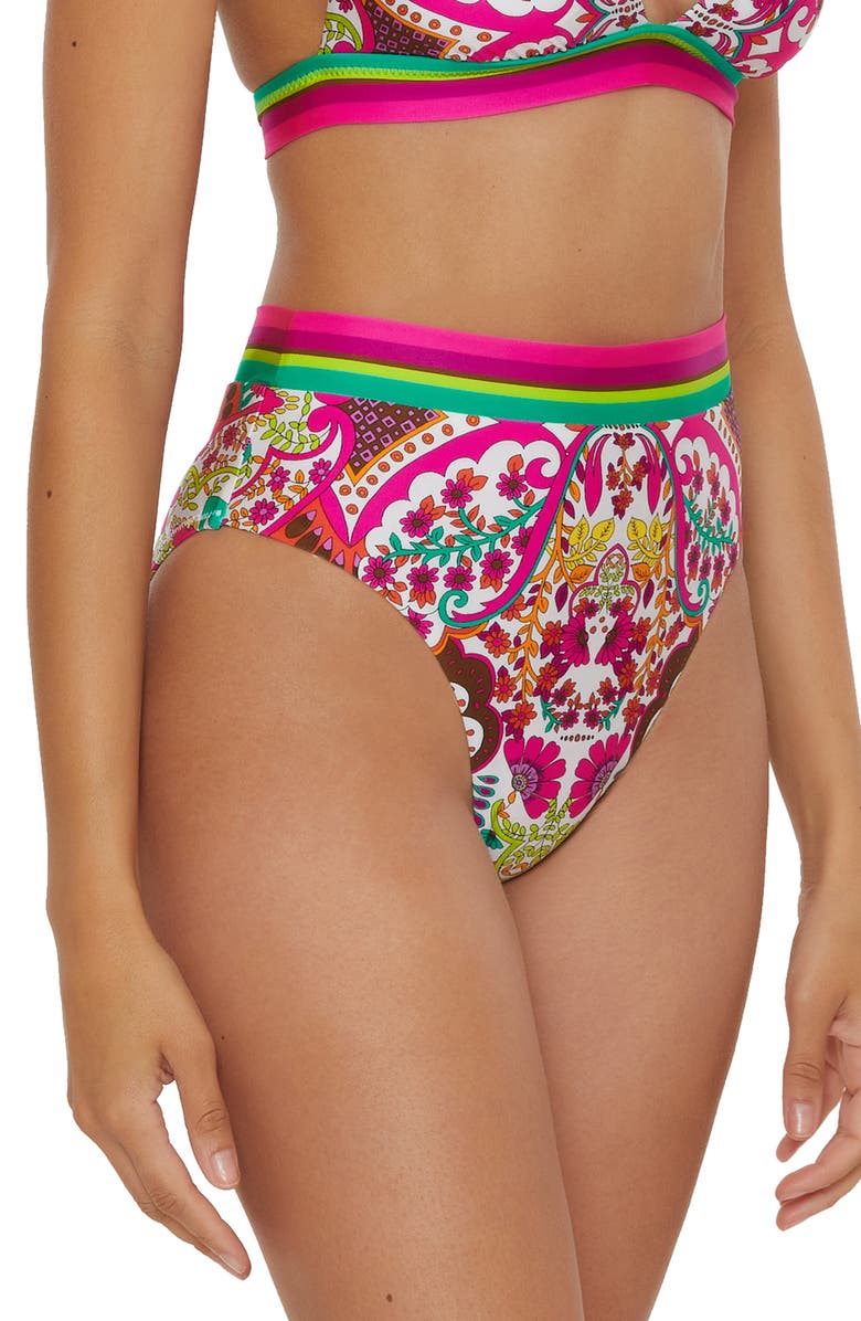 Trina Turk High Waist Bikini Bottoms, Alternate, color, Pink Multi
