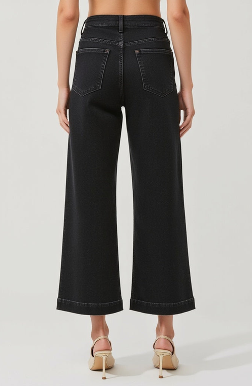 Modenaire High Waist Wide-leg Cropped Jeans With Clean Hem In Black