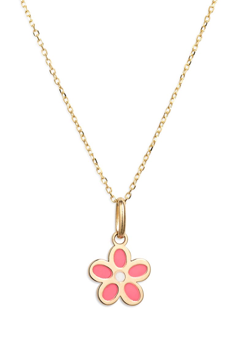 14K Enamel Flower Pendant Necklace (Nordstrom Exclusive), Main, color, 14K YELLOW GOLD