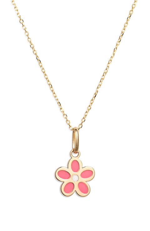 14K Enamel Flower Pendant Necklace (Nordstrom Exclusive)