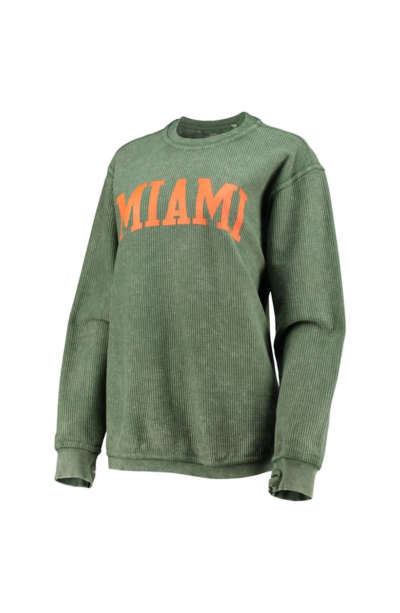 PRESSBOX Women's Pressbox Green Miami Hurricanes Comfy Cord Vintage Wash Basic Arch Pullover Sweatshirt, Alternate, color, Hunter Green