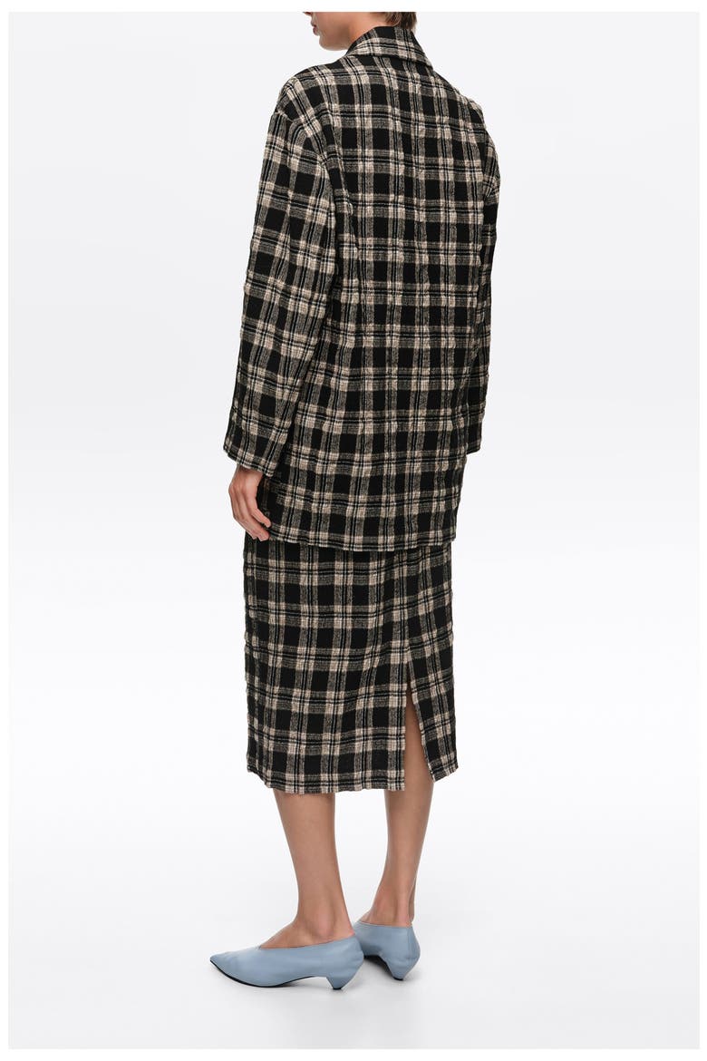 Checked Straight Wool Midi Skirt, Alternate, color, BLACK