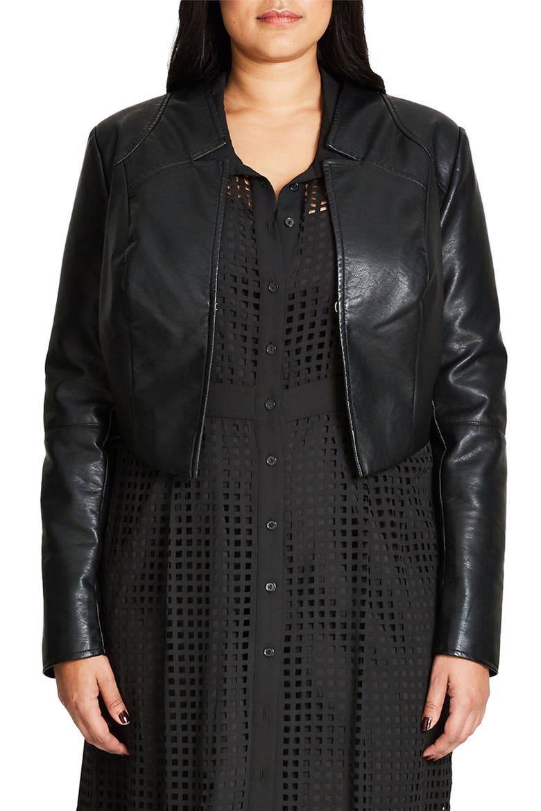 Sleek Faux Leather Bolero, Main, color, BLACK