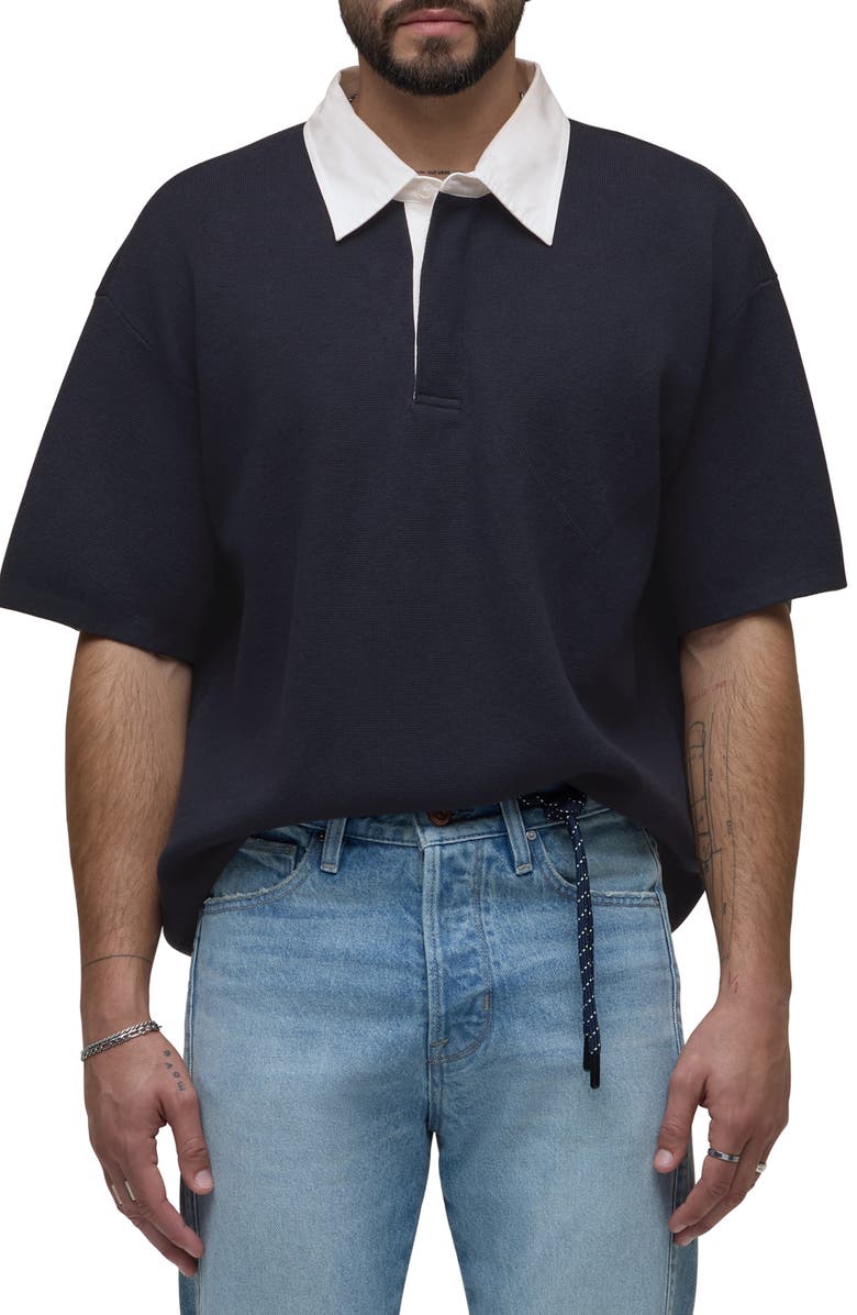 Hudson Jeans Contrast Collar Cotton & Cashmere Polo, Main, color, Fleet