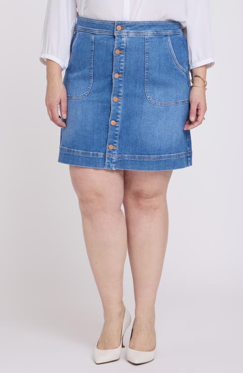 High Waist Utility Denim Skirt (Plus)