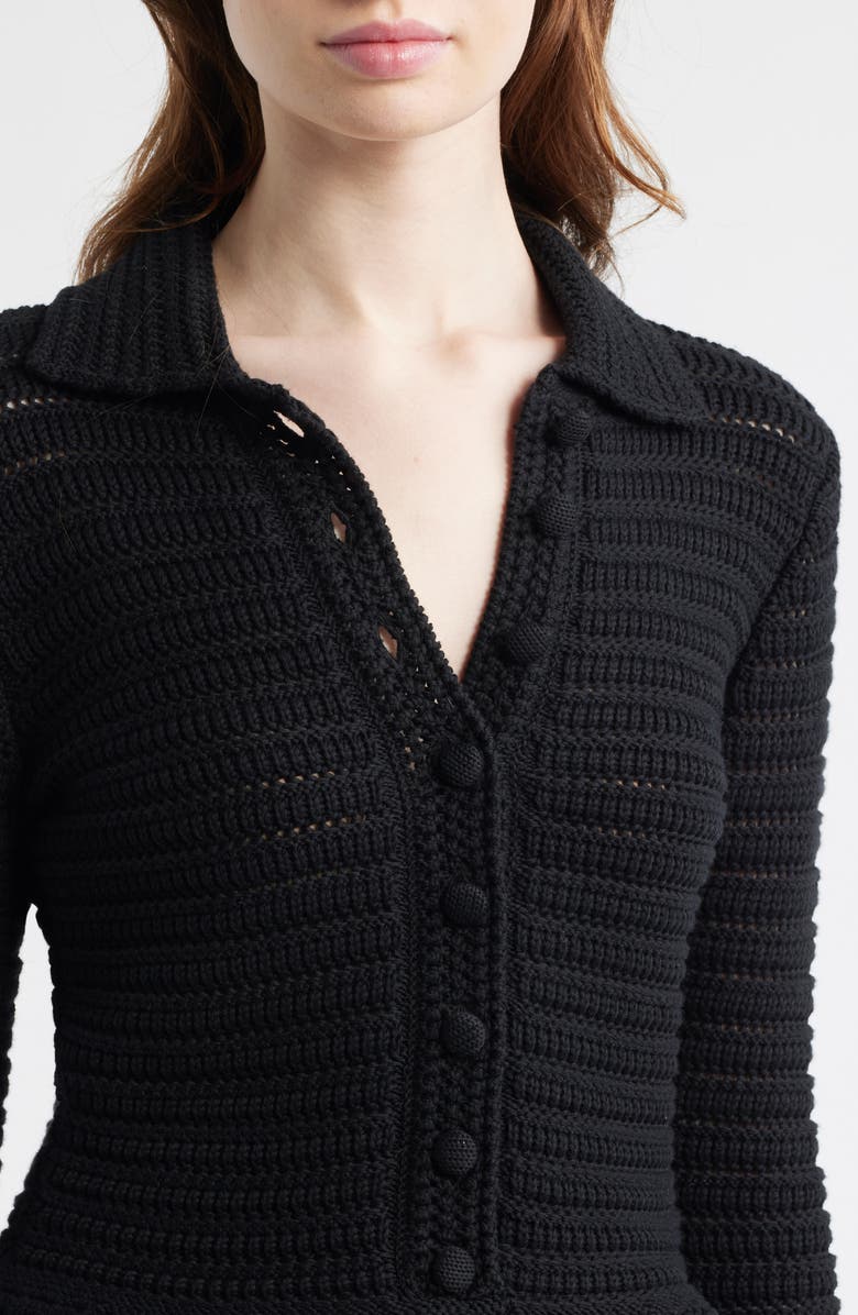 Madewell Pointelle Knit Peplum Cotton Cardigan, Alternate, color, Jet Black