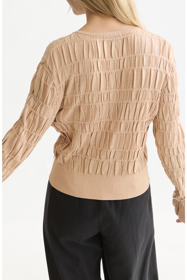 Smock Stitch Crewneck Cardigan, Alternate, color, SHIFTING SAND