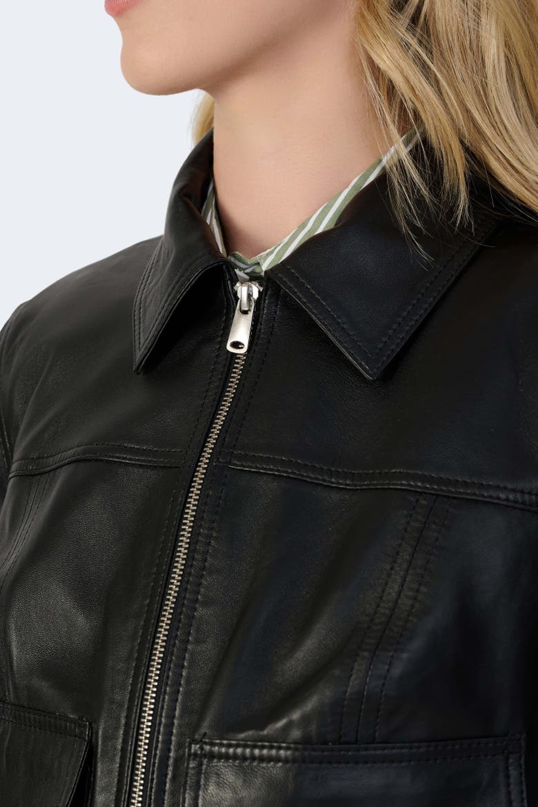 Flora Leather Jacket, Alternate, color, Black