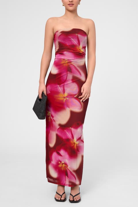 Isola Strapless Mesh Maxi Dress