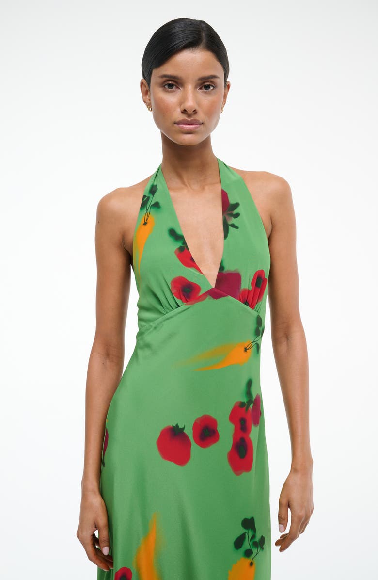 STAUD Lucca Silk Halter Dress, Alternate, color, Farmers Market Leaf