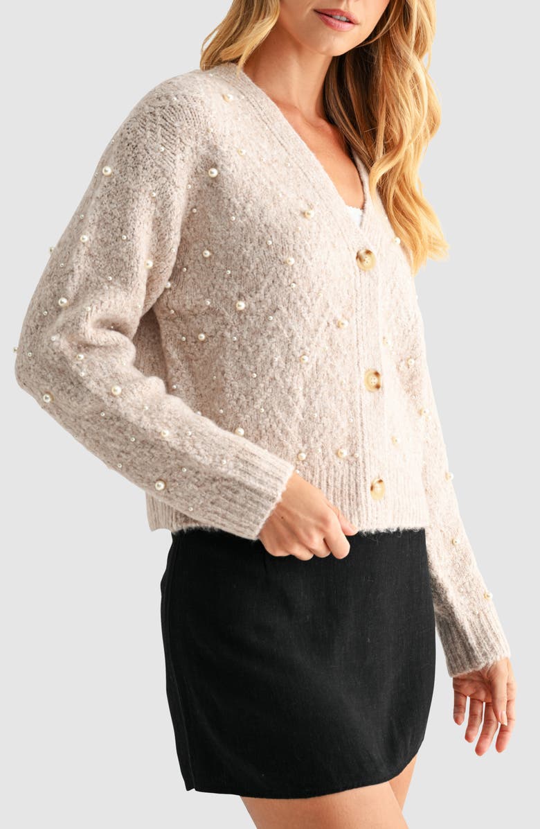 Lush Embellished Cardigan Sweater, Alternate, color, Taupe