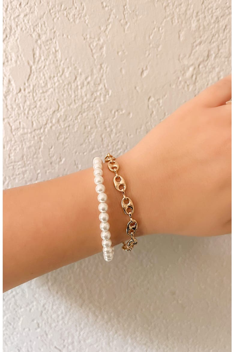 Imitation Pearl & Mariner Link Wrap Bracelet, Alternate, color, GOLD