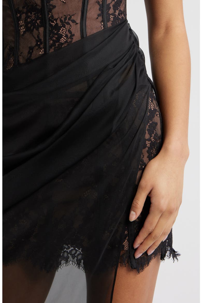 Debutante Off the Shoulder Mixed Media Gown, Alternate, color, BLACK