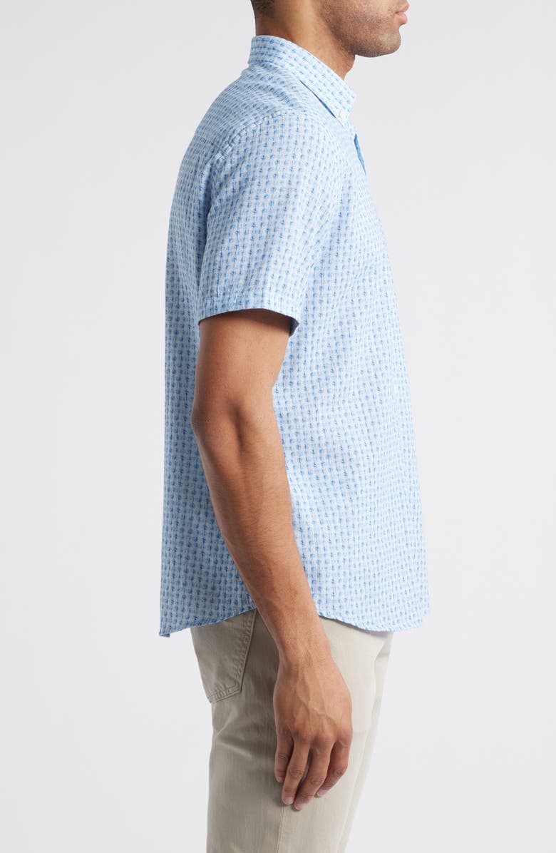 Johnston & Murphy Illusion Print Short Sleeve Cotton Button-Down Shirt, Alternate, color, Blue