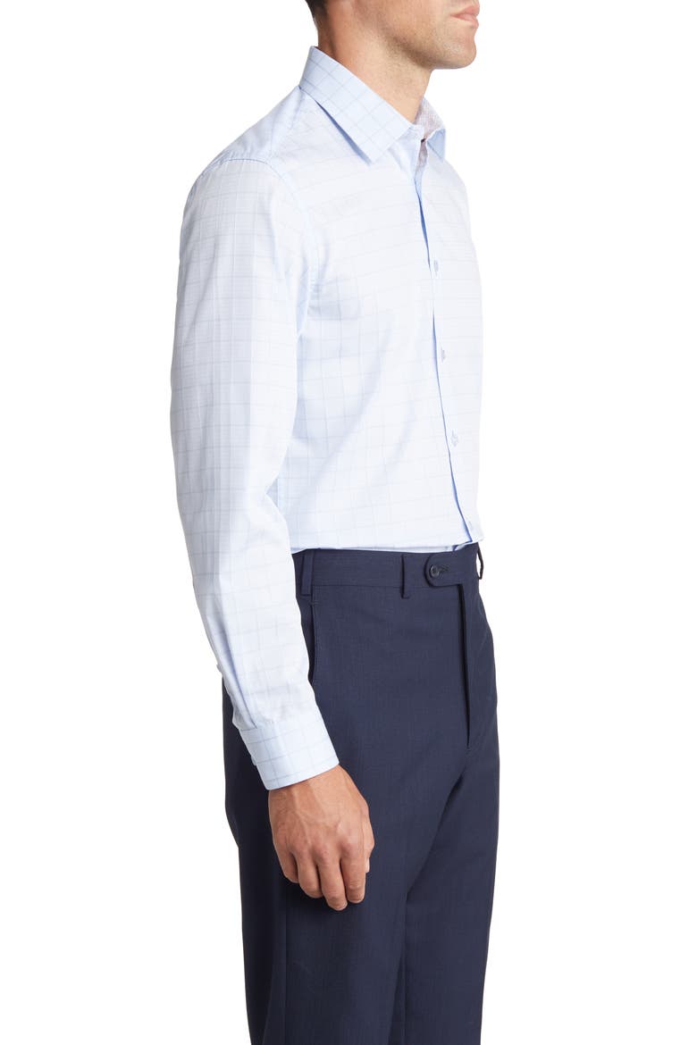 Trim Fit Fancy Check Cotton Dress Shirt, Alternate, color, NAVY