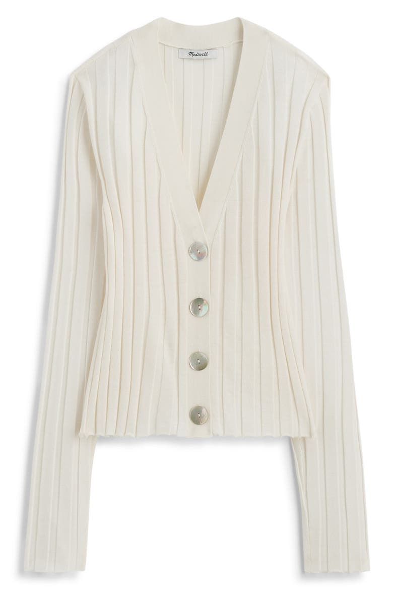 Rib V-Neck Merino Wool & Silk Cardigan, Alternate, color, IVORY