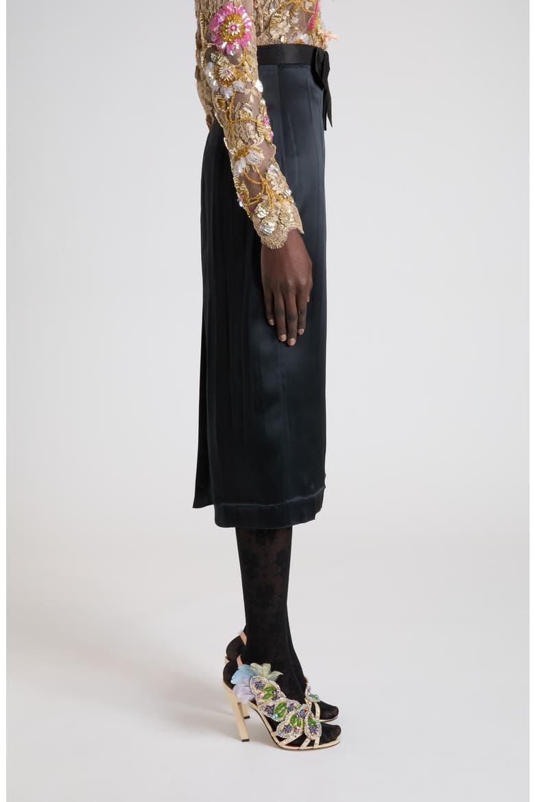 Bow Detail Satin Midi Skirt, Alternate, color, BLACK