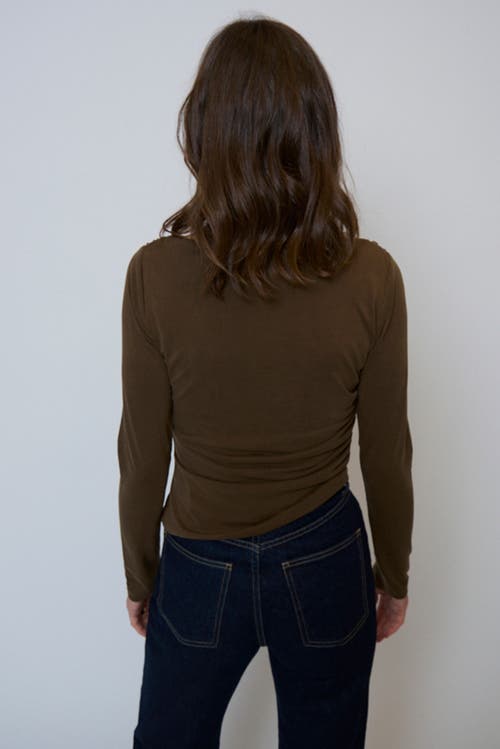 Central Park West Roman Draped Longsleeve Top In Brown