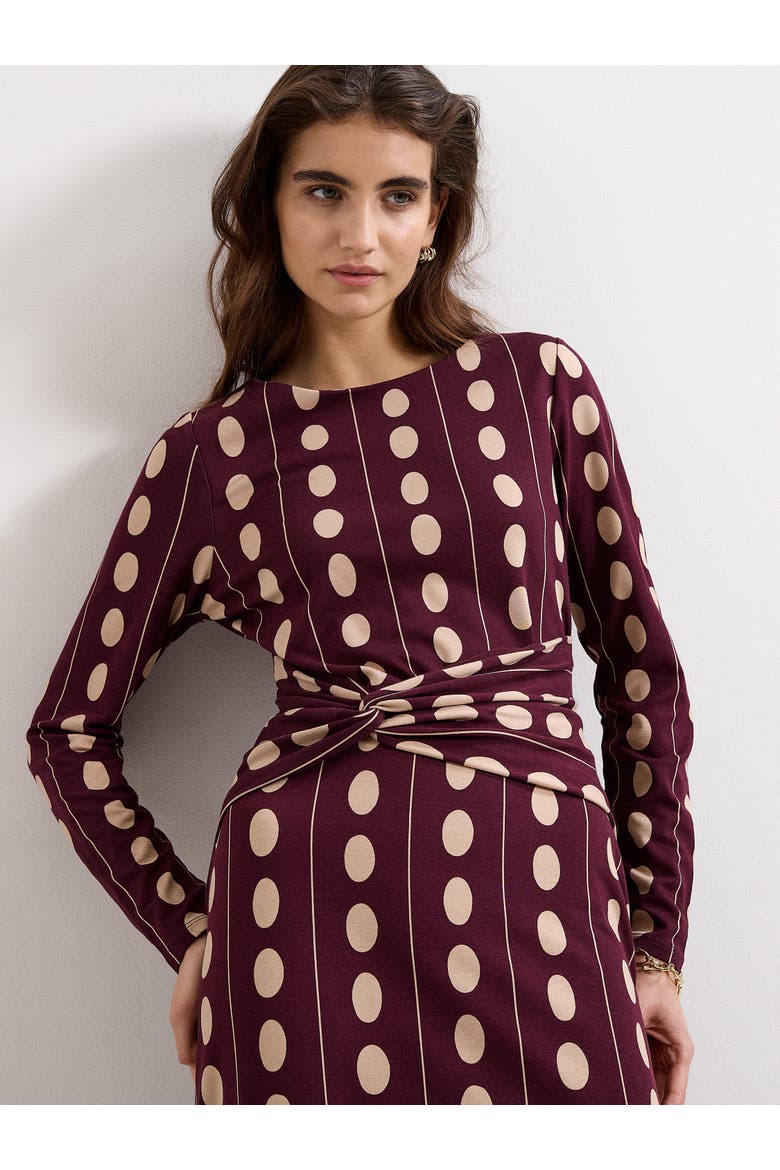 Eugenie Spot Knot-Waist Midi Dress, Alternate, color, Burgundy
