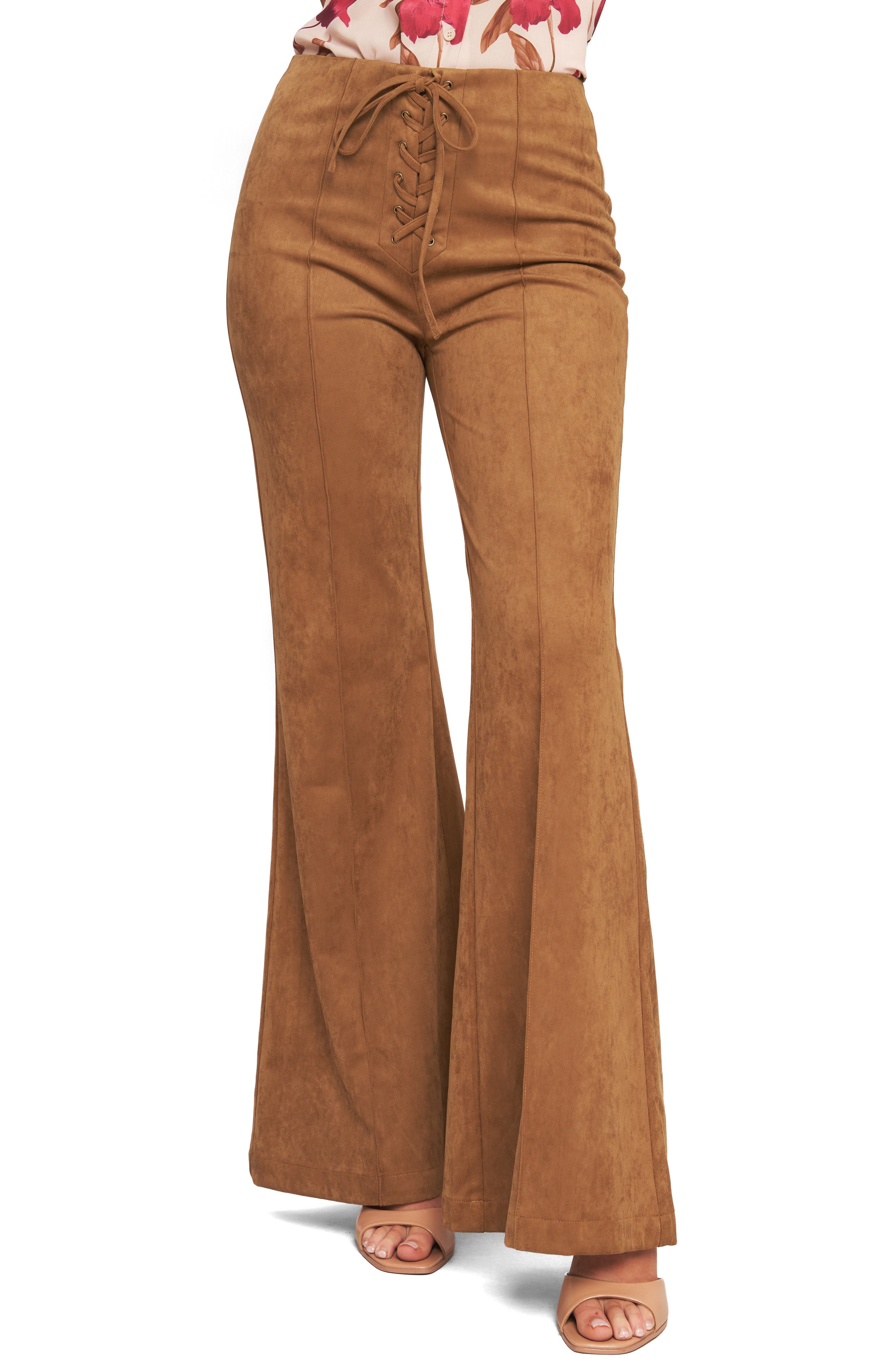 FLYING TOMATO Faux Suede Bell Bottom Pants