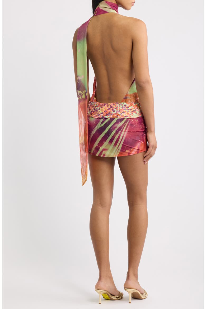 Abstract Print Plunge Scarf Neck Minidress, Alternate, color, PINK