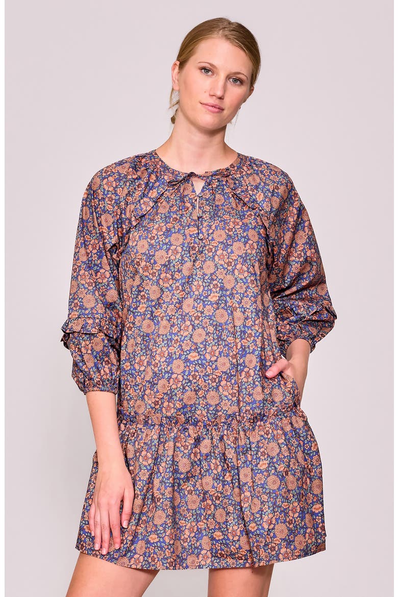 Print Poplin Babydoll Dress, Alternate, color, DUSK/ MOCHA