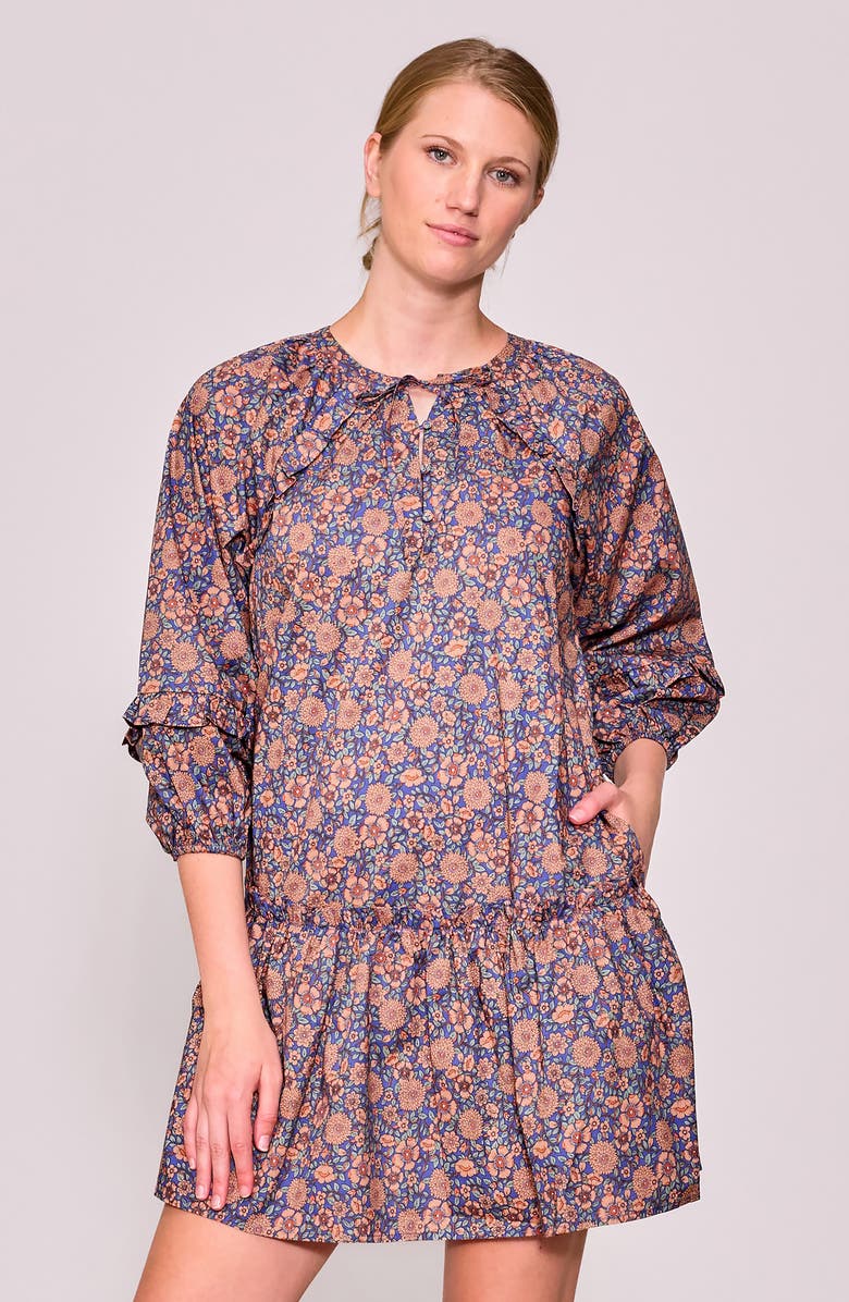 MELLODAY Print Poplin Babydoll Dress, Alternate, color, Dusk/ Mocha