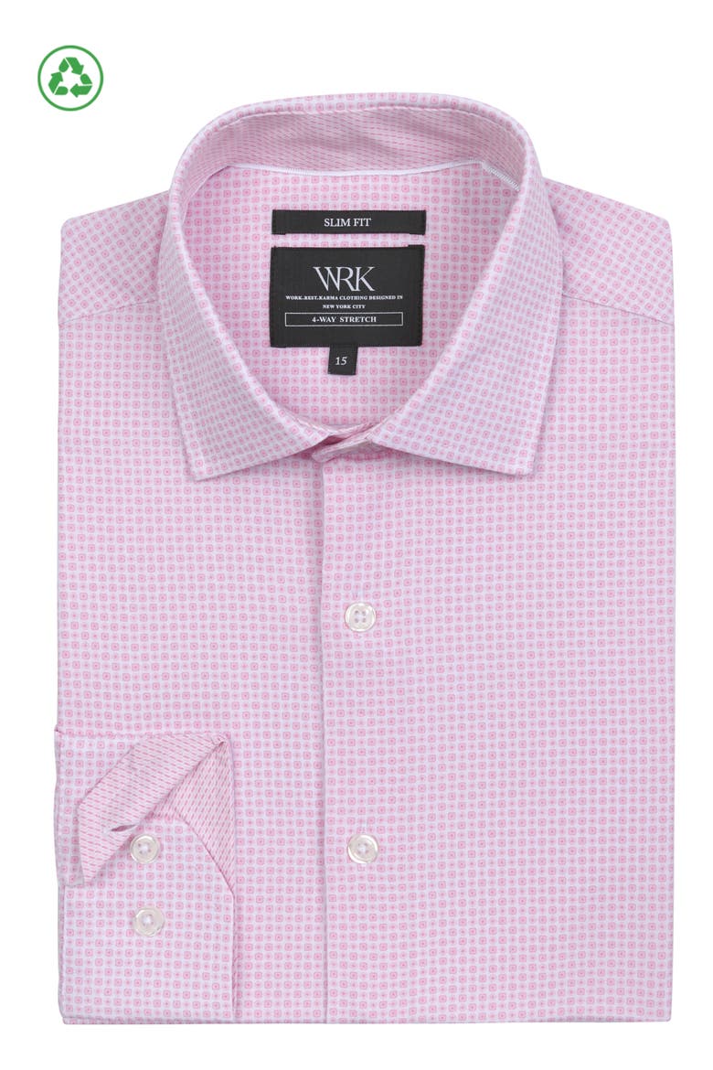 Slim Fit Flower Geo Print Recycled Performance Stretch Dress Shirt, Alternate, color, WHITE/ PINK